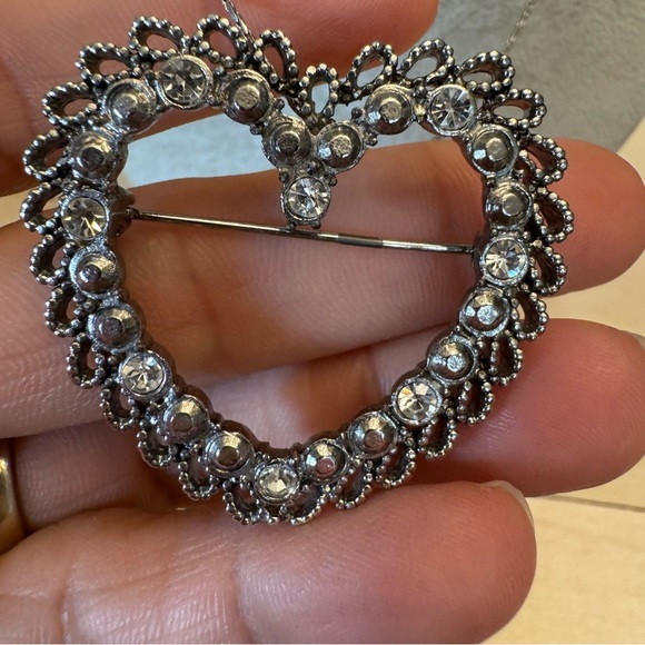 18K RPG Necklace and Silver Tone Rhinestone Heart Pendant Brooch Vintage - Picture 4 of 12